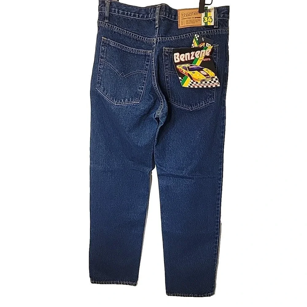 Benzene Sports Jeans Mens 34 Blue Denim Addicted To Speed NWT Vintage Y2K